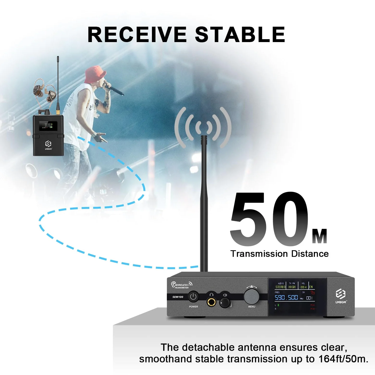 SEM100 Stereo Wireless In-Ear Monitor System - Professionelles IEM-Gerät für Live-Performance und Tonstudio (1-Kanal, 1/2 Taschensender, High-Fidelity-Klangqualität) (SEM100-2)