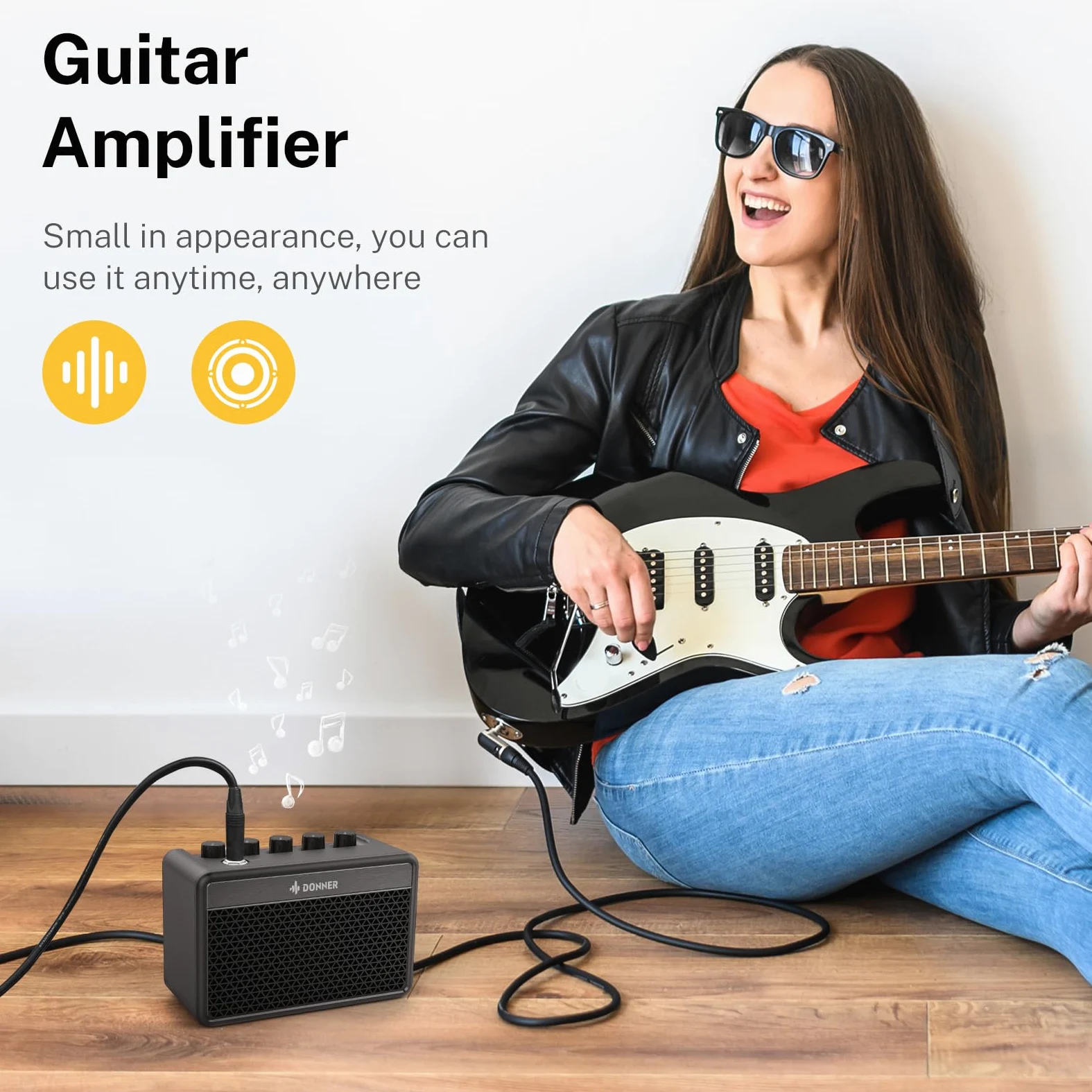 Donner 5W Electric Guitar Amplifier, Mini Gitarre Verstärker Wiederaufladbar, tragbarer Guitar Amp mit britischem Retro-Klang, Sauberer Ton, Warmer Overdrive, Unruhige Distortion(DA-10)