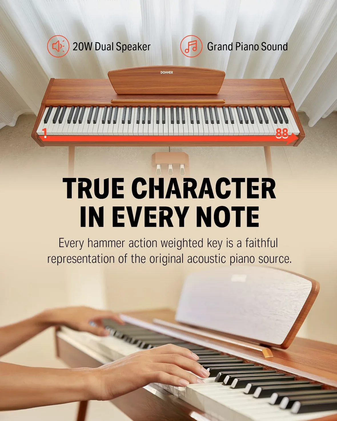 Donner DDP-80 E-Piano 88 Tasten Gewichtet Klavier, Hammermechanik II, Home Digital-Pianos Volle Größe Keyboard mit Ständer, Dreifach-pedal, USB-MIDI und Kopfhöreranschluss