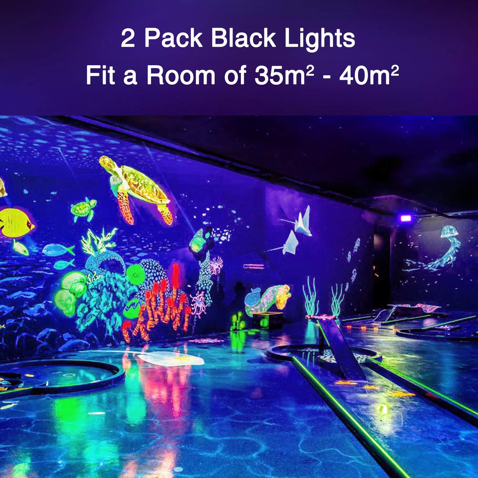 Onforu 2 er 20W LED Schwarzlicht Strahler, IP66 Wasserdicht Schwarzlichtlampe, UV Fluter mit Stecker, Fluoreszenz UV Scheinwerfer Bühnenbeleuchtung, UV Licht für Party Disco, Neonfarben, Aquarium
