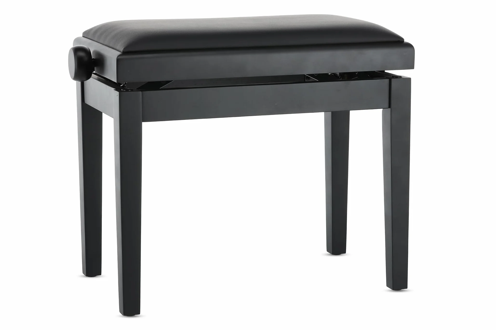 GEWA Pianobank Deluxe Vinyl - Schwarz matt - Massivholz - Vinyl Sitzbezug - 52x30cm Sitzfläche - Höhenverstellbar - Hochfeste Fixierung - 2t Bruchlast