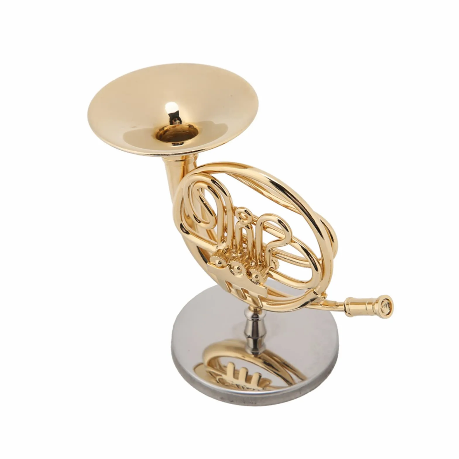 Fdit Miniatur-Waldhorn, Messing Vergoldete Nachbildung mit Ständer, Detailliertes Instrumentenmodell für e, Heim- und Musikraumdekoration