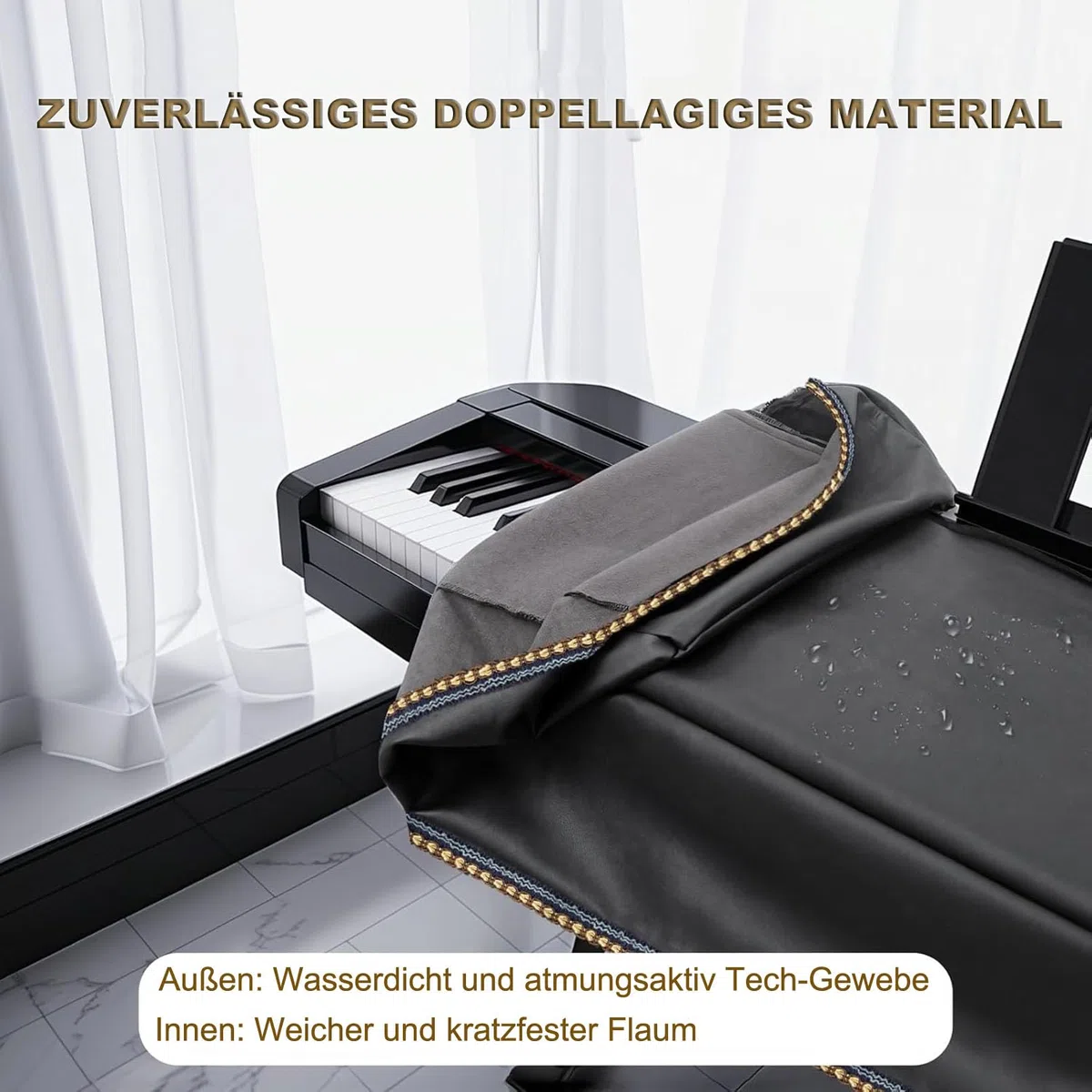 Cutfouwe Staubschutz für Klaviertastatur 88-Tasten Klavier Abdeckung E-Piano Tastaturabdeckung Tuch mit Notenständerabdeckung,133 x 30x 17 cm,Schwarz