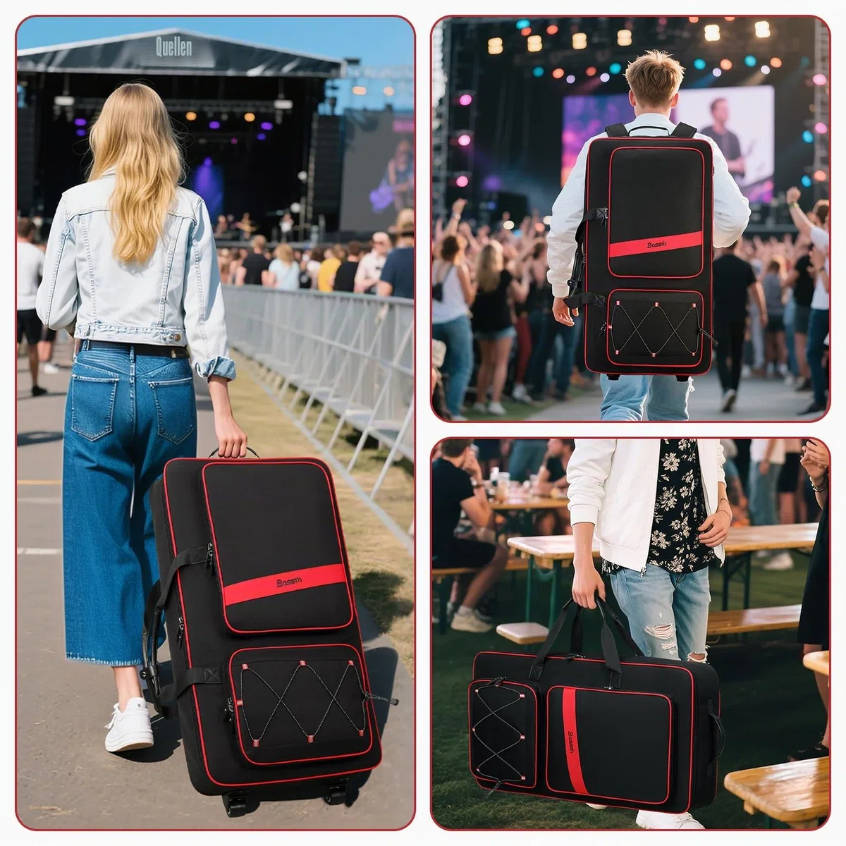 BOSSTIN DJ-Controller-Tasche mit Rädern, kompatibel mit DDJ FLX10 /1000 /FLX6 /REV7 /REV5, Rolling DJ Koffer für Ausrüstung, gepolsterter großer DJ-Rucksack mit Multi-Tasche für Laptop-Zubehör