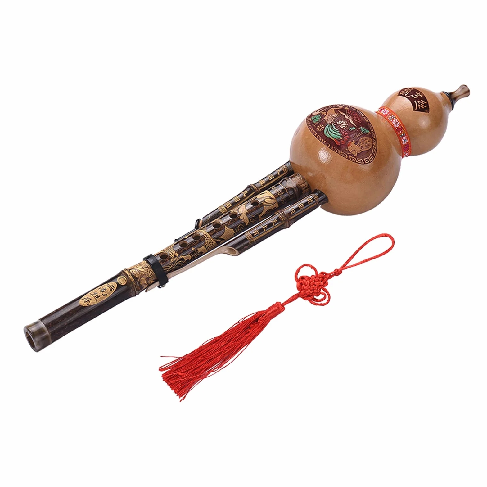 Schwarze Kürbisflöte, chinesische handgefertigte schwarze Hulusi-Kürbis-Flöte, ethnisches Musikinstrument, Tonart C, mit Etui für Musikliebhaber