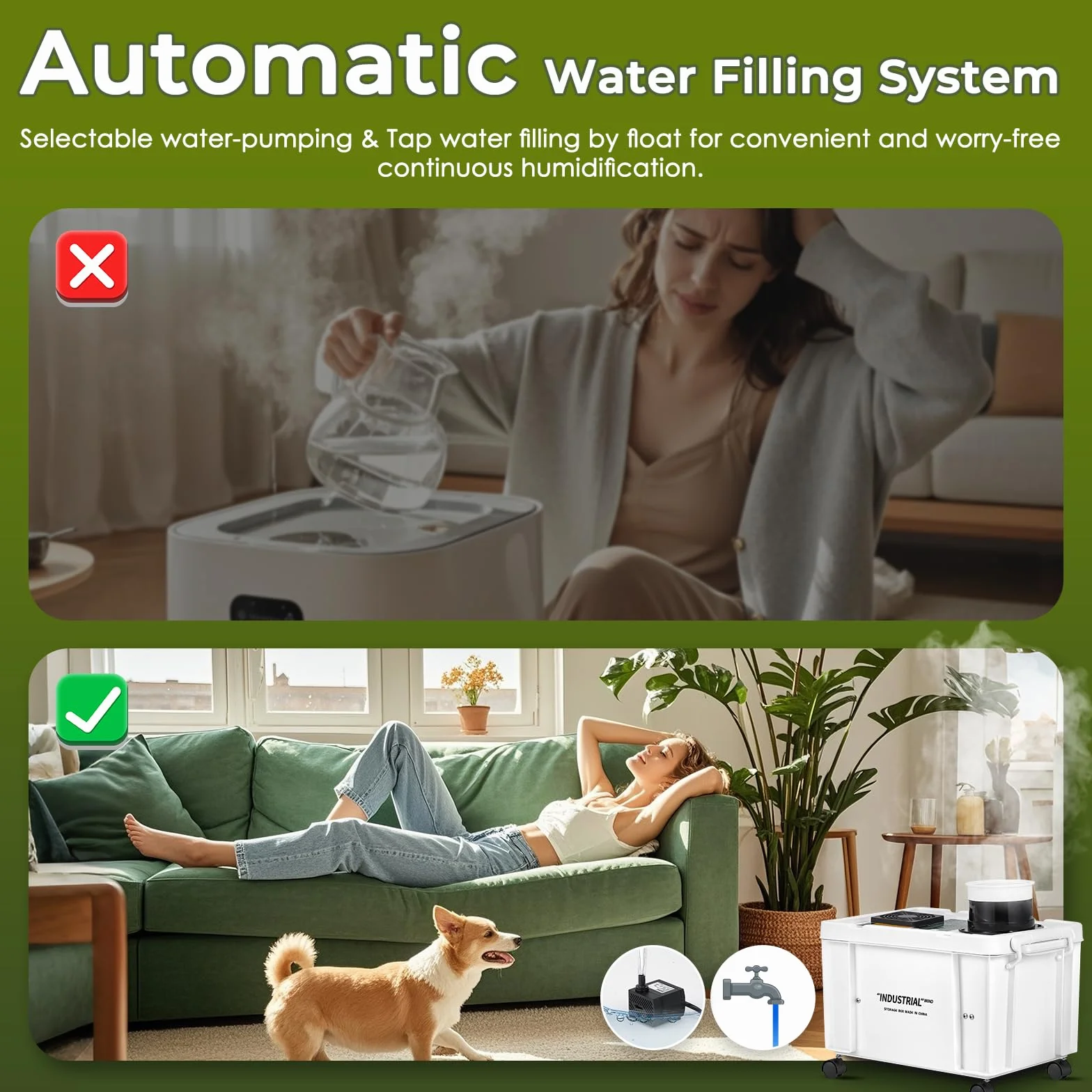 Mxmoonant Ultraschall Nebelmaschine 10L/H DIY Industriequalität | einstellbare Nebelmenge, automatische Wasserzufuhr, mit Feuchtigkeitsschalter für Werkstatt, Gewächshaus, Bauernhof