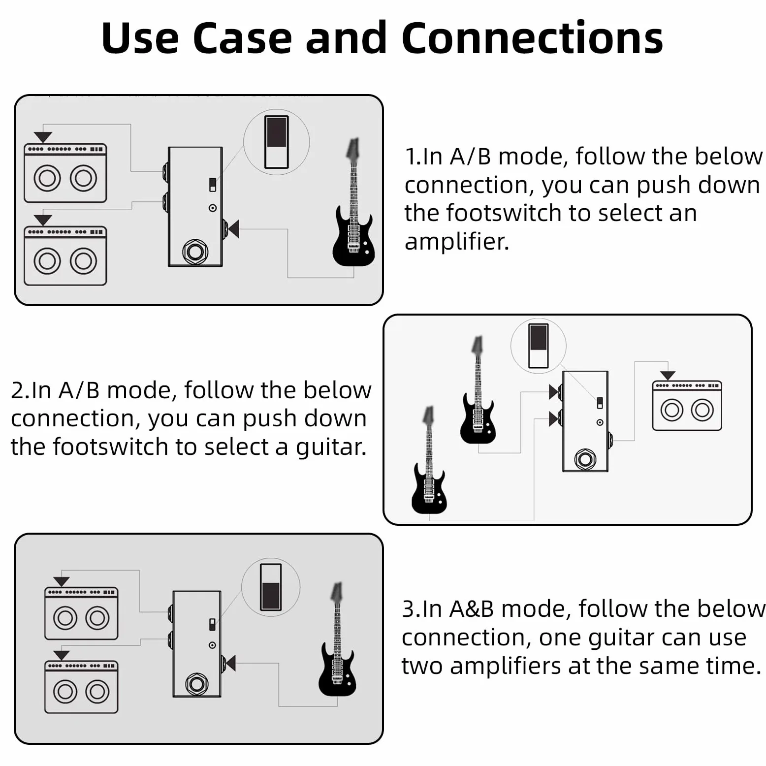 ABY Line Selector AB-Schalter Mini-Gitarreneffektpedal True Bypass Gitarren-Bass-Pedal AB-Box – ABY-Kanalschalter
