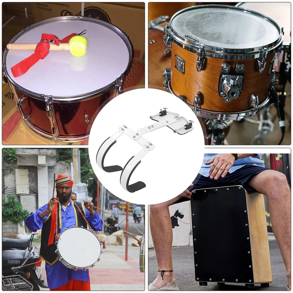 Verstellbarer Snare Drum Carrier Aus Aluminiumlegierung Mit Schultergurt Weiß FüR Marschtrommel ZubehöR Perfekt FüR Marschkapellen Und Spielmannszug