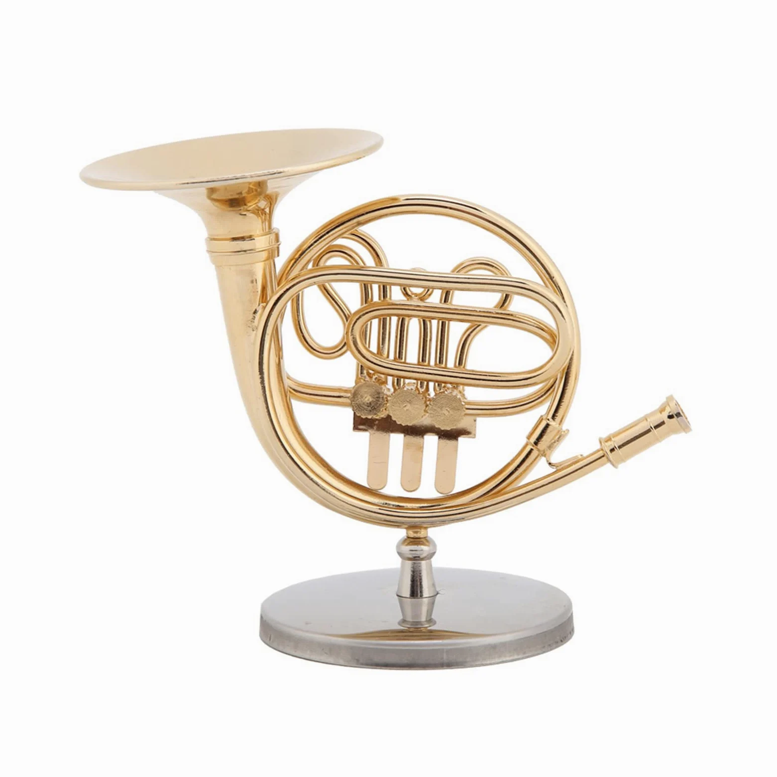 Fdit Miniatur-Waldhorn, Messing Vergoldete Nachbildung mit Ständer, Detailliertes Instrumentenmodell für e, Heim- und Musikraumdekoration