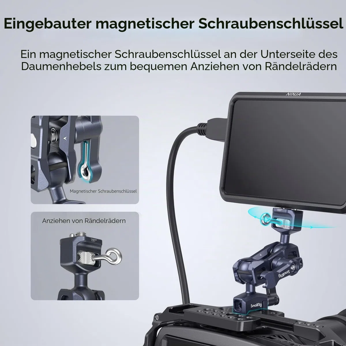 SMALLRIG Articulating Magic Arm mit NATO-Klemme und 1/4"-20 Schraube (mit einziehbaren Stiften), 360-Grad-Drehung Max. Belastung 5,5 kg Magic Arm für Monitor-Mikrofon und Licht – 3875