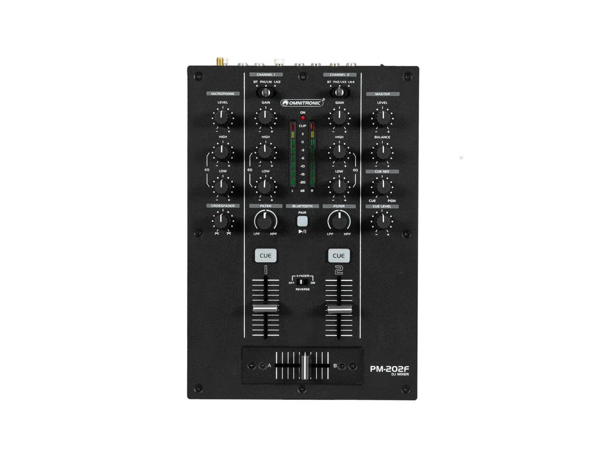 OMNITRONIC PM-202F 2-Kanal-DJ-Mixer mit Filter und Bluetooth | DJ-Mixer mit Bluetooth-Konnektivität und Soundfilter