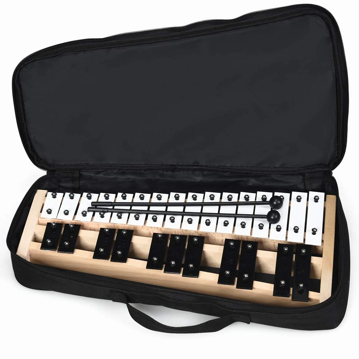 KOMFOTTEU 27 Noten Xylophon, Glockenspiel mit Metalltasten & Holzsockel, Handpercussion mit 2 Schlägeln tragbar mit Tragetasche, Schlaginstrument für Performance, Musikkonzert