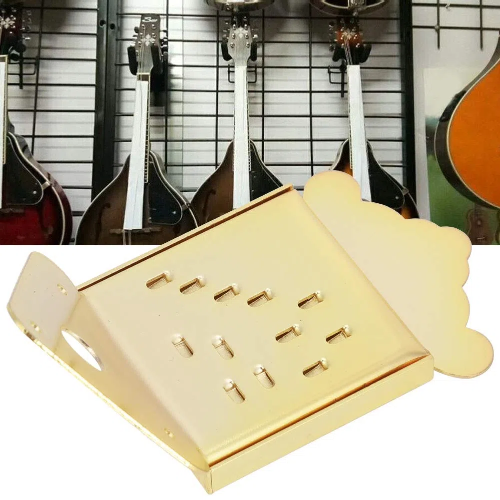Stahl Mandolinen Saitenhalter, Chrom Mandolinen Saitenhalter Abdeckung Ersatz für Mandoline 8, 10 oder 12 Loop End Saiten (fünf Arten)(QB10 Golden ohne Muster) Musikinstrumentenzubehör