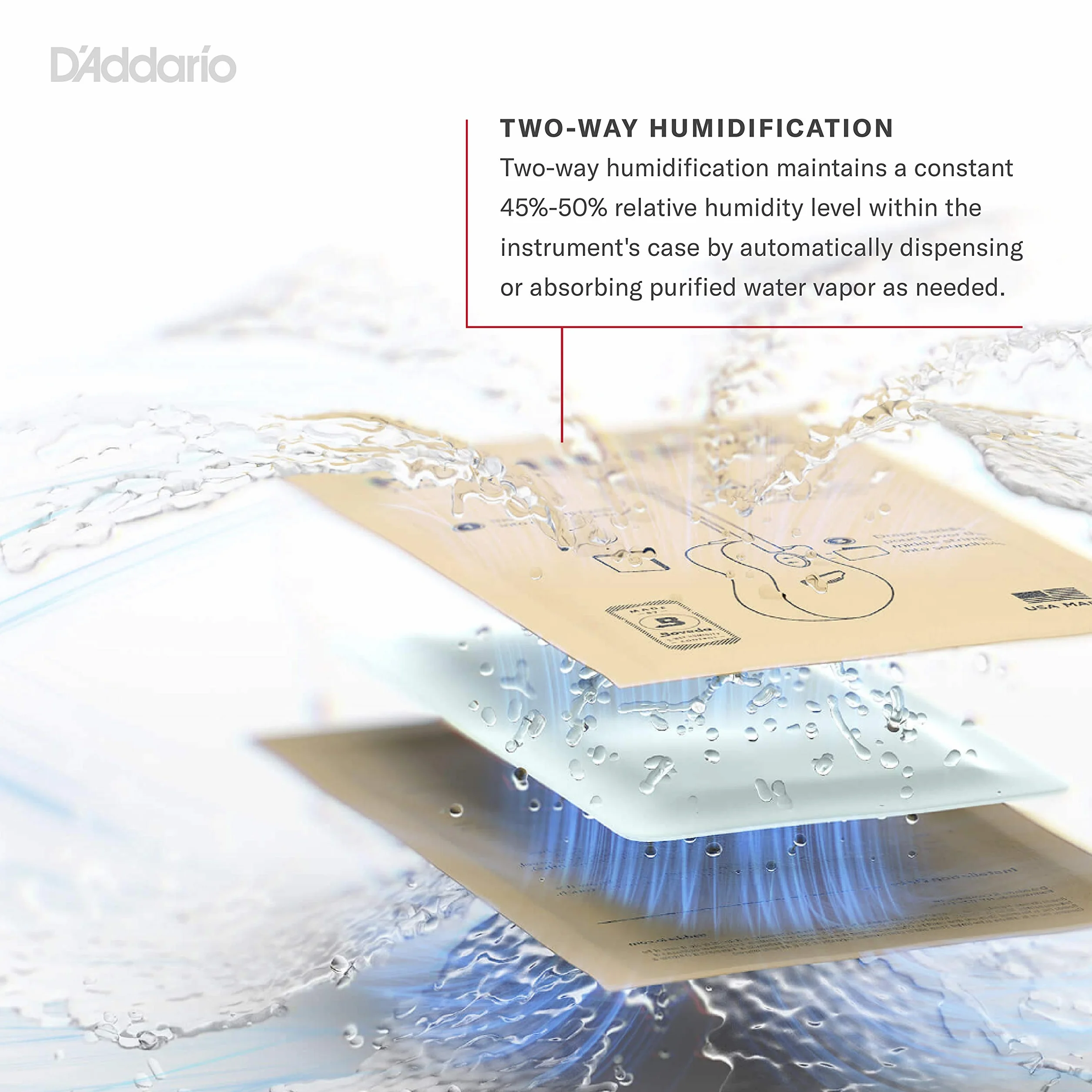 D'Addario Gitarre Luftbefeuchter - Guitar Humidifier - Humidipak Pflegeset - Automatisches Luftfeuchtigkeitskontrollsystem - Wartungsfreies Zweiwege-Luftfeuchtigkeitskontrollsystem für Gitarren