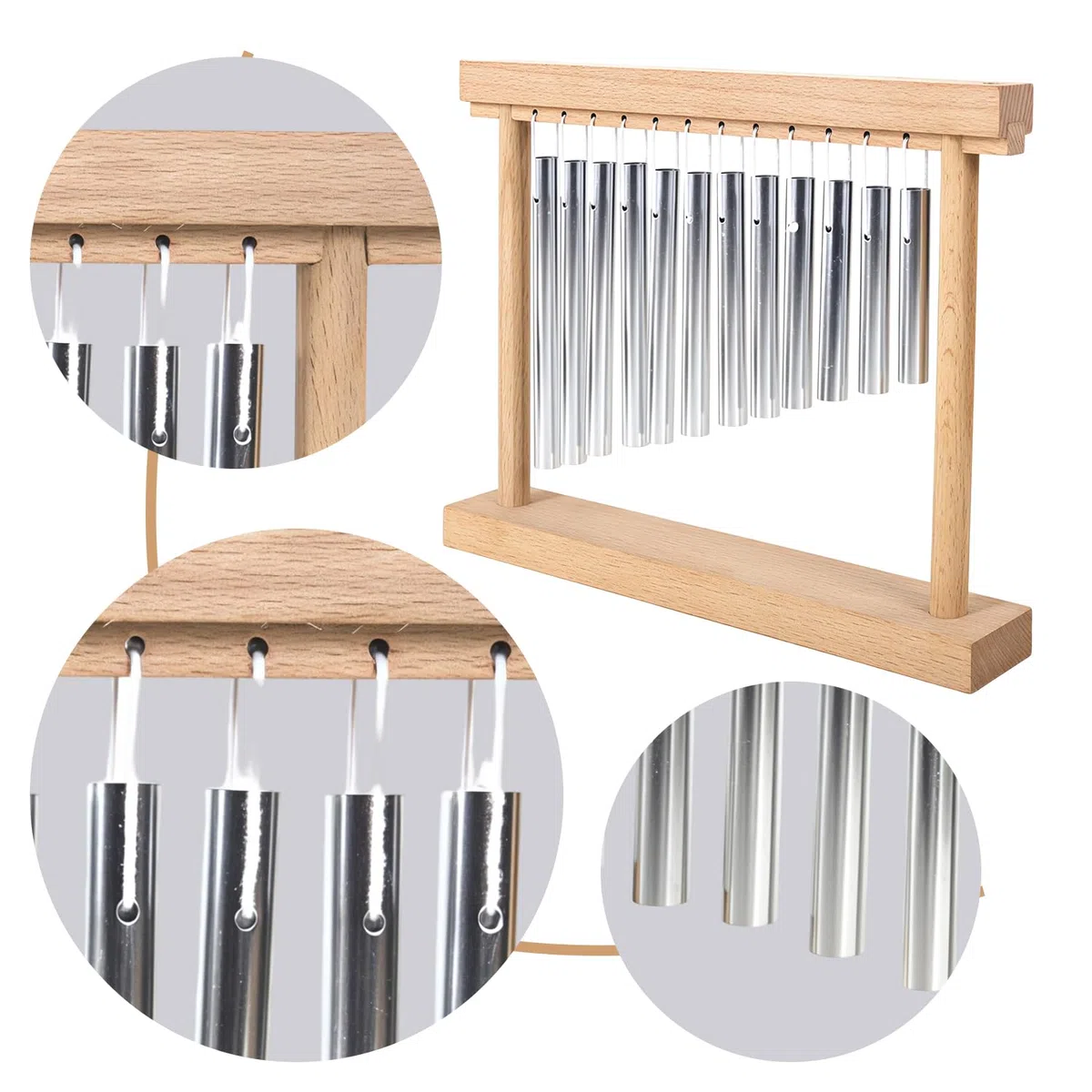 AOVNA Chimes Percussion-Instrument, einreihig, holzfarben, Tisch-Windspiel, leichtes Klangspiel, Musikinstrumente, Anfänger, kollaborative Familie