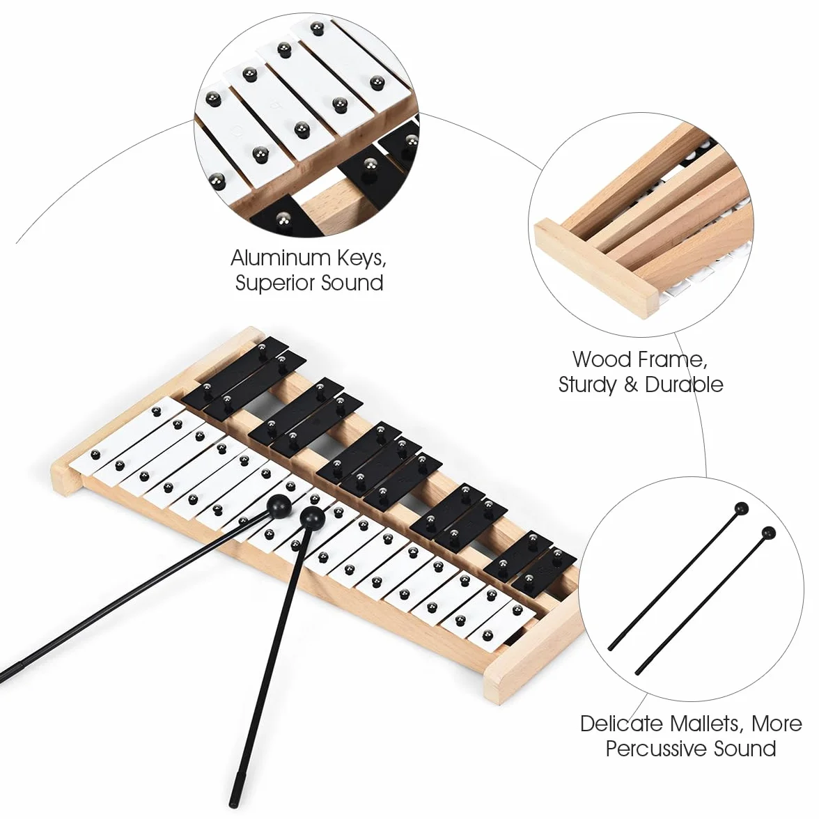 KOMFOTTEU 27 Noten Xylophon, Glockenspiel mit Metalltasten & Holzsockel, Handpercussion mit 2 Schlägeln tragbar mit Tragetasche, Schlaginstrument für Performance, Musikkonzert