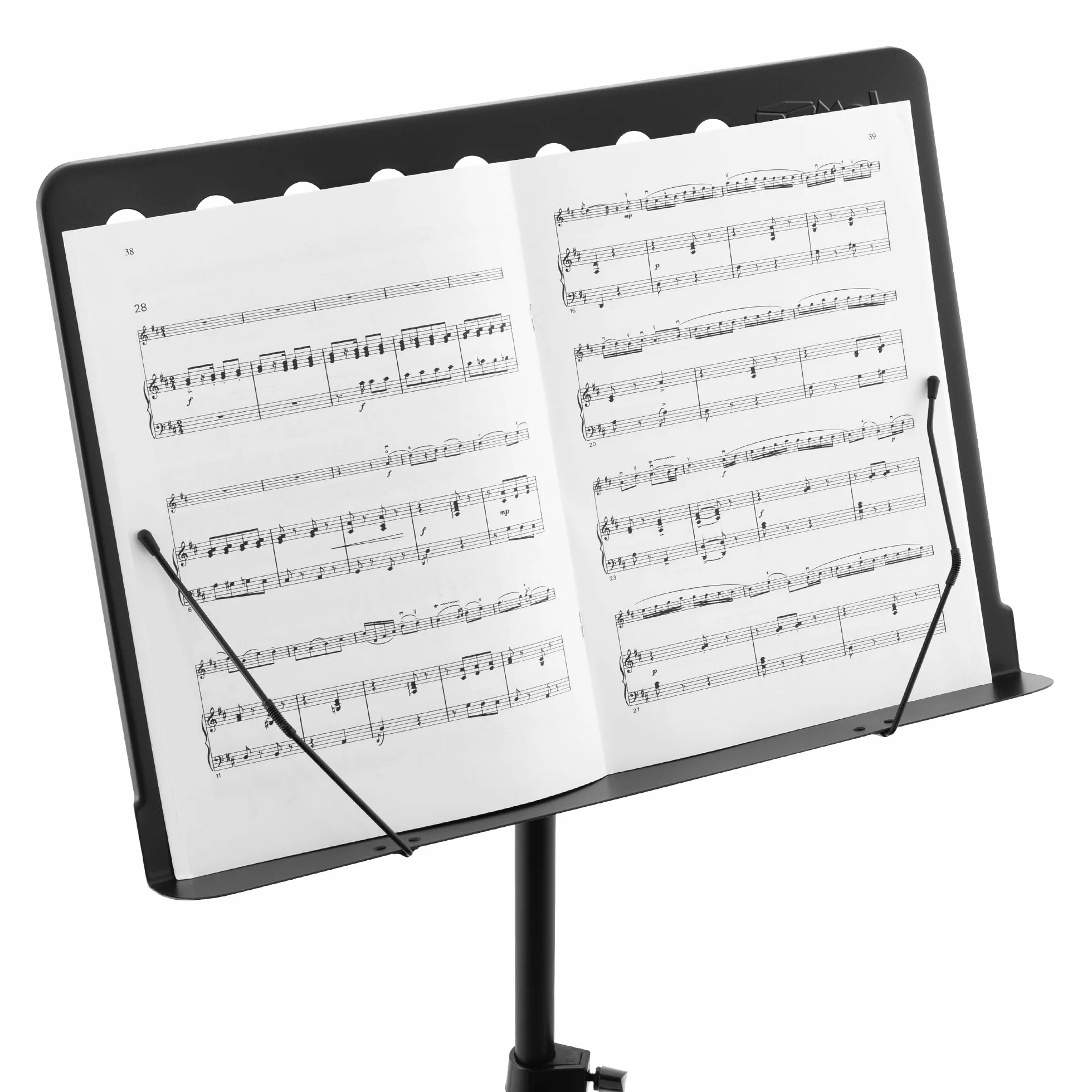 TIGER MUS27-BK Orchestet-Notenpult mit Seitenhalter, Höhe und Winkel verstellbar | MUS27-BK Notenständer höhen- & winkelverstellbar mit Seitenhaltern, stabil und ideal für Orchester & Schule
