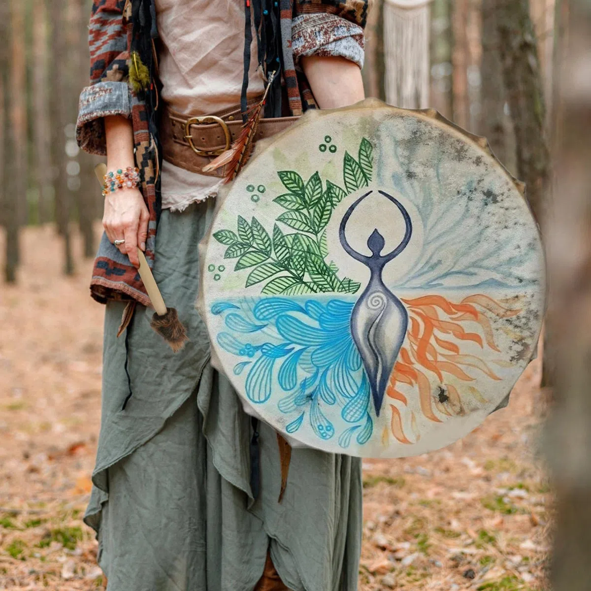 25 cm Schamanentrommel, Göttin Baum des Lebens, dekorative schamanische Trommel, sibirische Trommeln, spirituelle Basstrommel, Musik, Meditationstrommel, Heimdekoration