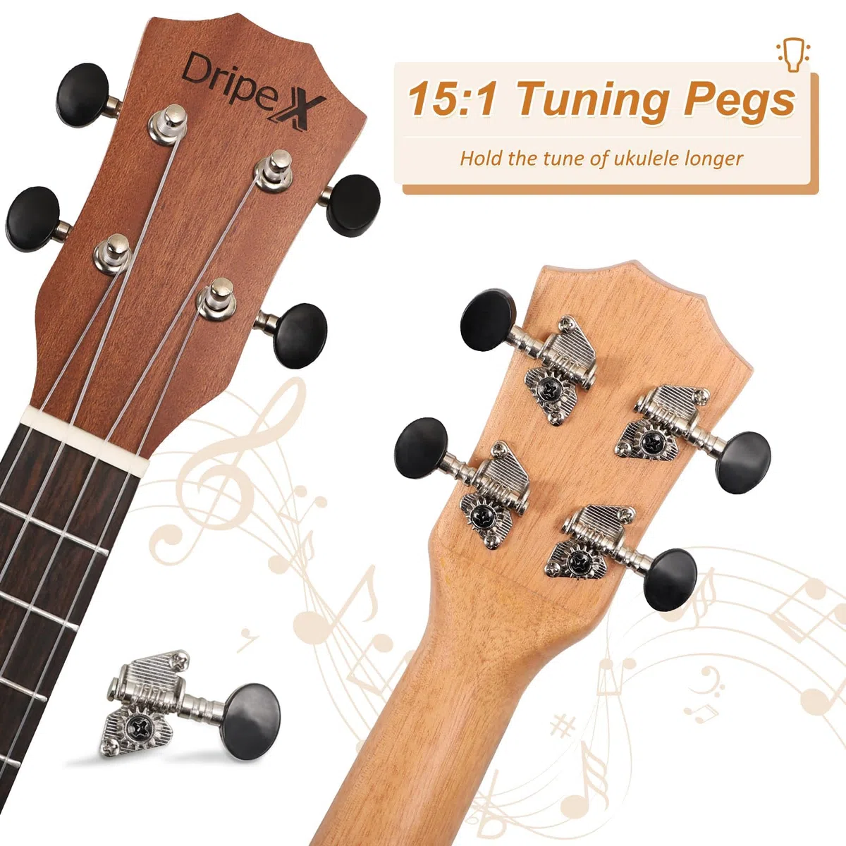 Dripex 23 Zoll Konzert Ukulele Set - Vintage Kleine Gitarre Kit für Erwachsene Anfänger Mit Tasche, Tuner, Gurt, Bedienungsanleitung, Saite (Braun)