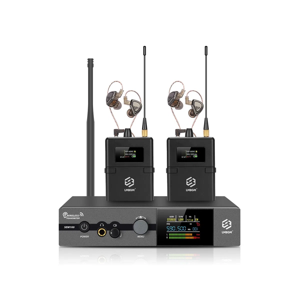 SEM100 Stereo Wireless In-Ear Monitor System - Professionelles IEM-Gerät für Live-Performance und Tonstudio (1-Kanal, 1/2 Taschensender, High-Fidelity-Klangqualität) (SEM100-2)
