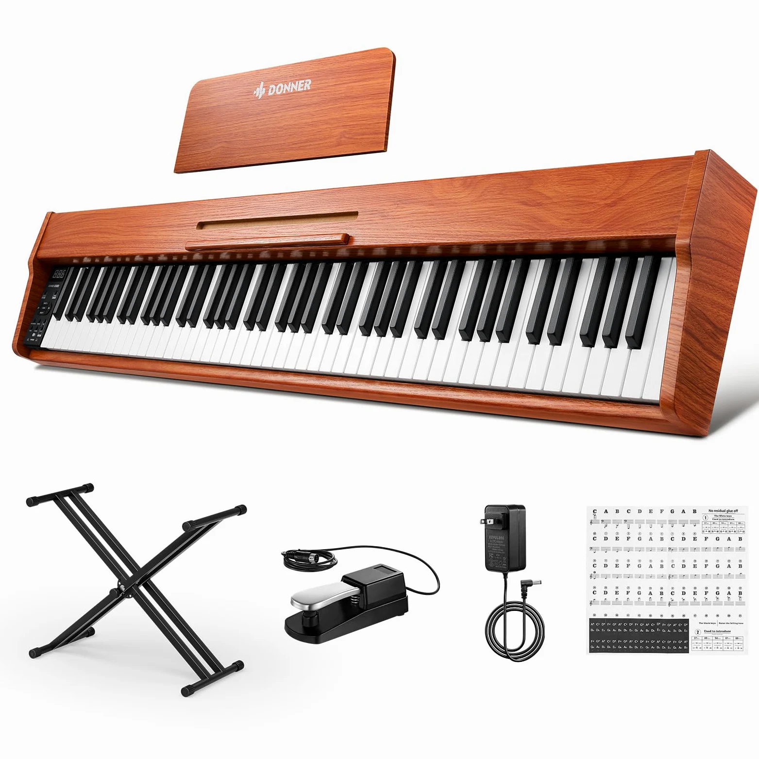 Donner DEP-1S Digitalpiano mit 88 Tasten, Anschlagdynamisches E-Piano für Anfänger, mit Bluetooth, USB-MIDI, 128 Klängen, 100 Rhythmen, Klappständer, Sustainpedal, Tastenaufkleber & Netzteil