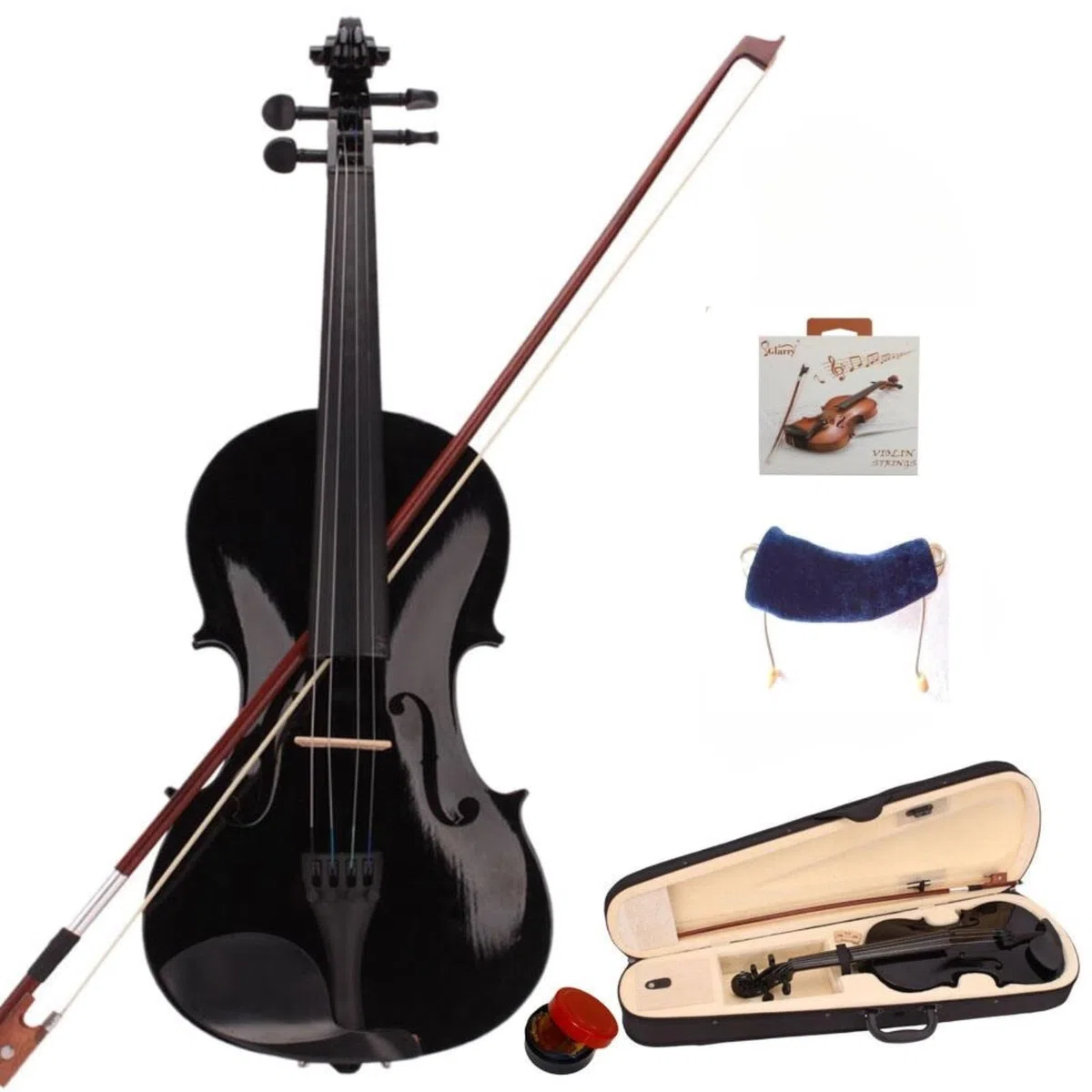 LALAHO 4/4 Full Size Violin Set, Erwachsenengeige für Anfänger, Massivholzgeige mit Etui, Bogensehne, Gefederte Schulterstütze, Kolophonium (Schwarz)