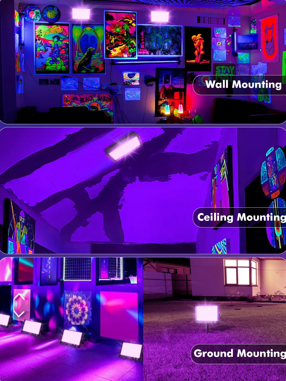 Schwarzlicht Strahler 100W,Schwarzlichtlampe mit 1.5M Stecker,390-400nm Schwarzlicht LED mit Schalter,IP66 Wasserdicht UV Licht,UV Lampe für Party,Glow Party,Disco,Halloween Deko