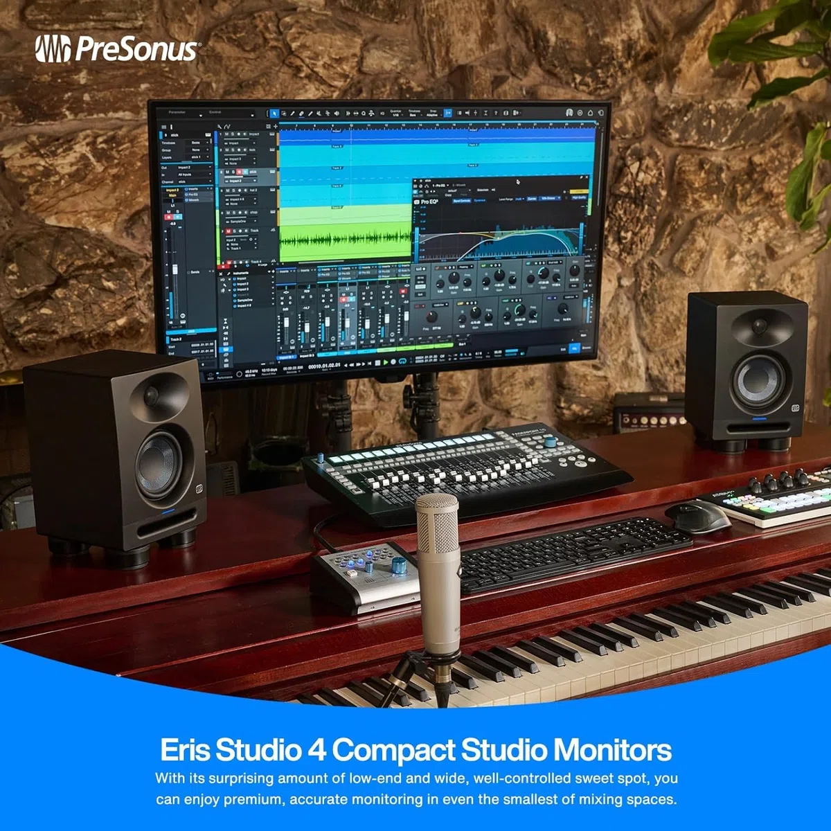 PreSonus Eris Studio 5 Aktive Monitor-Box Lautsprecher 1 Paar + keepdrum Boxenständer