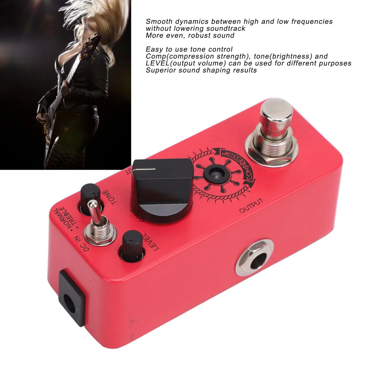 True Bypass-Gitarrenpedal-Kompressor mit Klangregelung, Sanfter Dynamik und Warmem Klang, Klassische Optische Kompression für E-Gitarre, Gitarren-Tuner-Pedal True Bypass