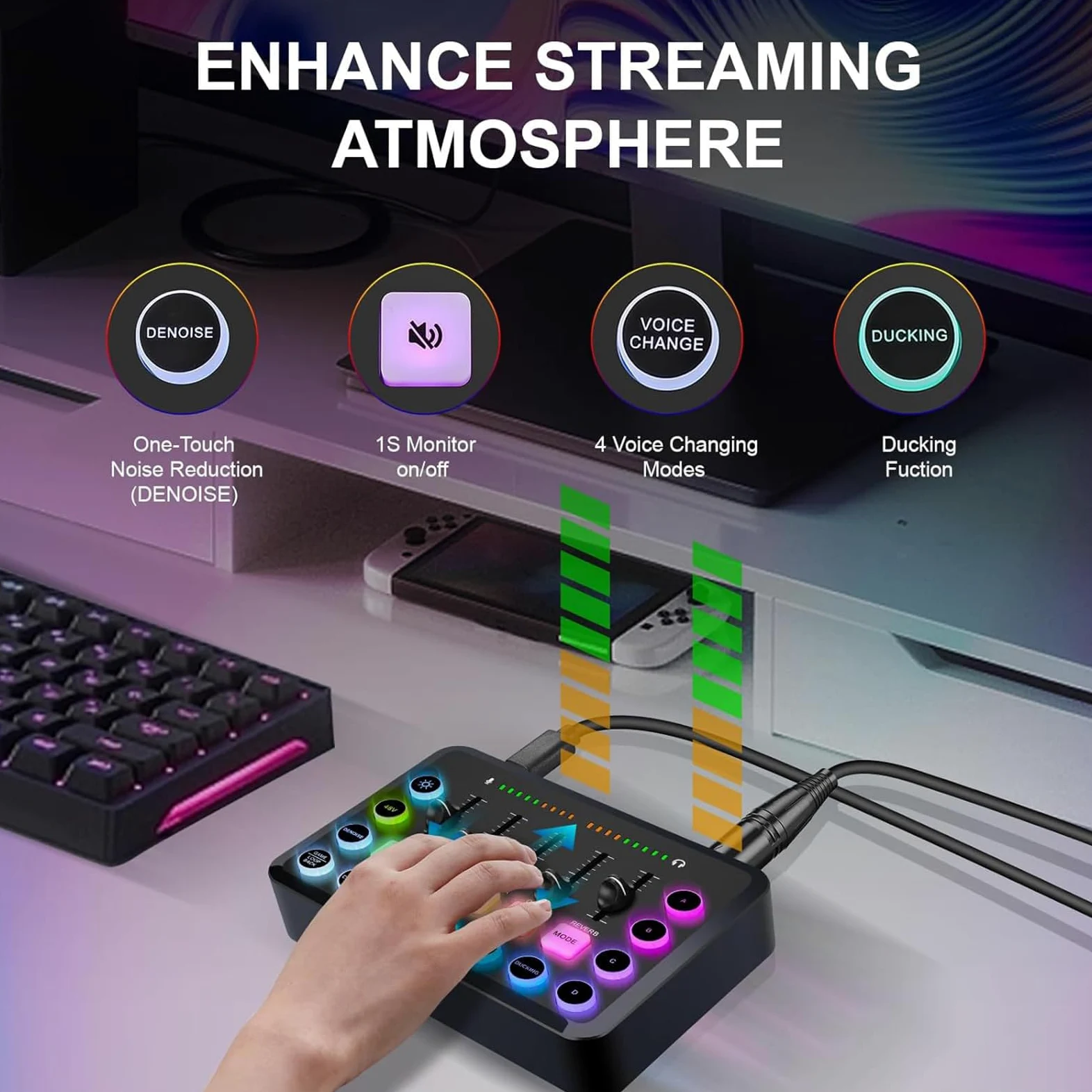 NEWFUN mischpult, soundboard, mischpult für pc,Mixeur RGB pour PC pour le streaming Avec enregistrement personnalisé, Compatible avec différents systèmes d'exploitation et logiciels