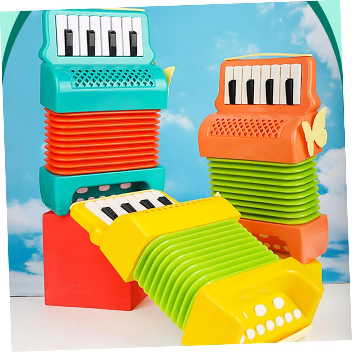 ibasenice Kinder Akkordeon Handgriff Musikinstrument Mit Cartoon Motiv Grünes Vorschulspielzeug Zur Frühkindlichen Und Handmuskeltraining