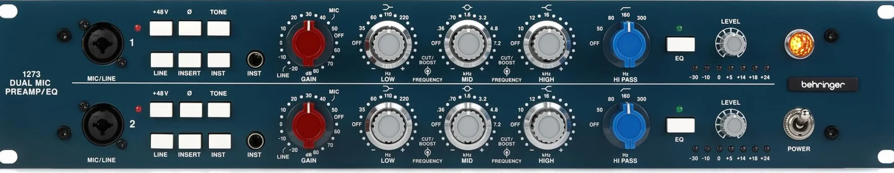Behringer 1273 Legendärer 2-Kanal-Mikrofonvorverstärker mit 3-Band-Equalizern und Custom-Built-Midas-Transformatoren