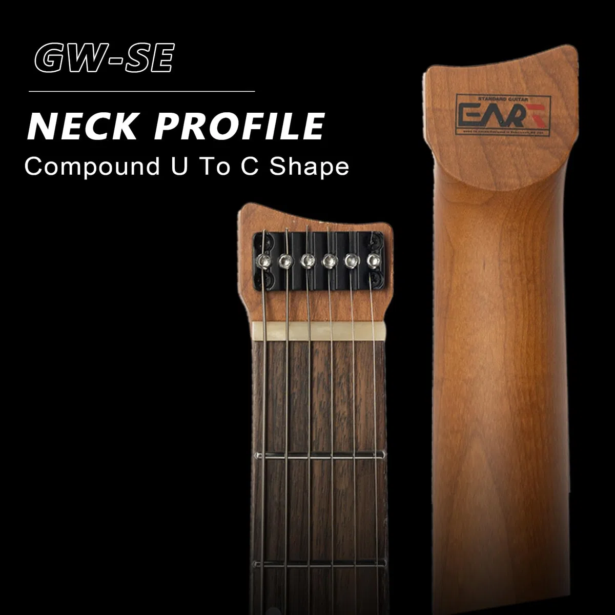 EART GW2-SE Kopflose E-Gitarre mit Eart Standard Artones-H2SE Pickups Set, Indien Palisander Griffbrett, Knochenmutter(Schwarz)