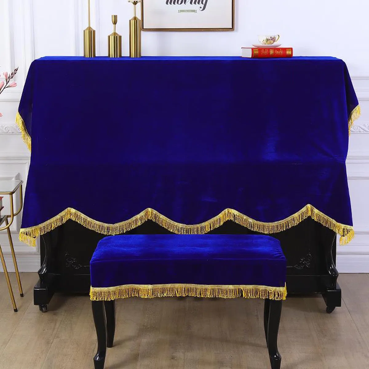 Cutfouwe Klavierabdeckung,Abdeckung Für Klaviertastatur, Klavierabdeckung Stoffkunst Vertikales Klavier Abdeckung,Blau,200x150cm