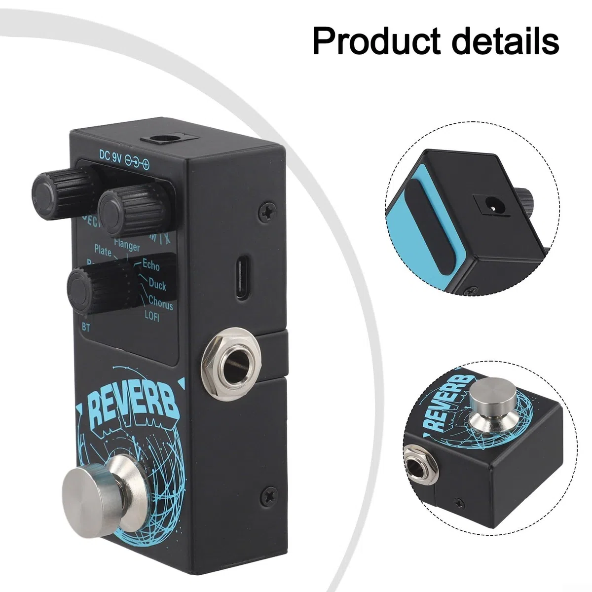 Gitarren-Reverb-Pedal mit 9 einzigartigen digitalen Reverb-Effekten mit einstellbarem Decay und Wet/Dry Mix und True Bypass-Funktion