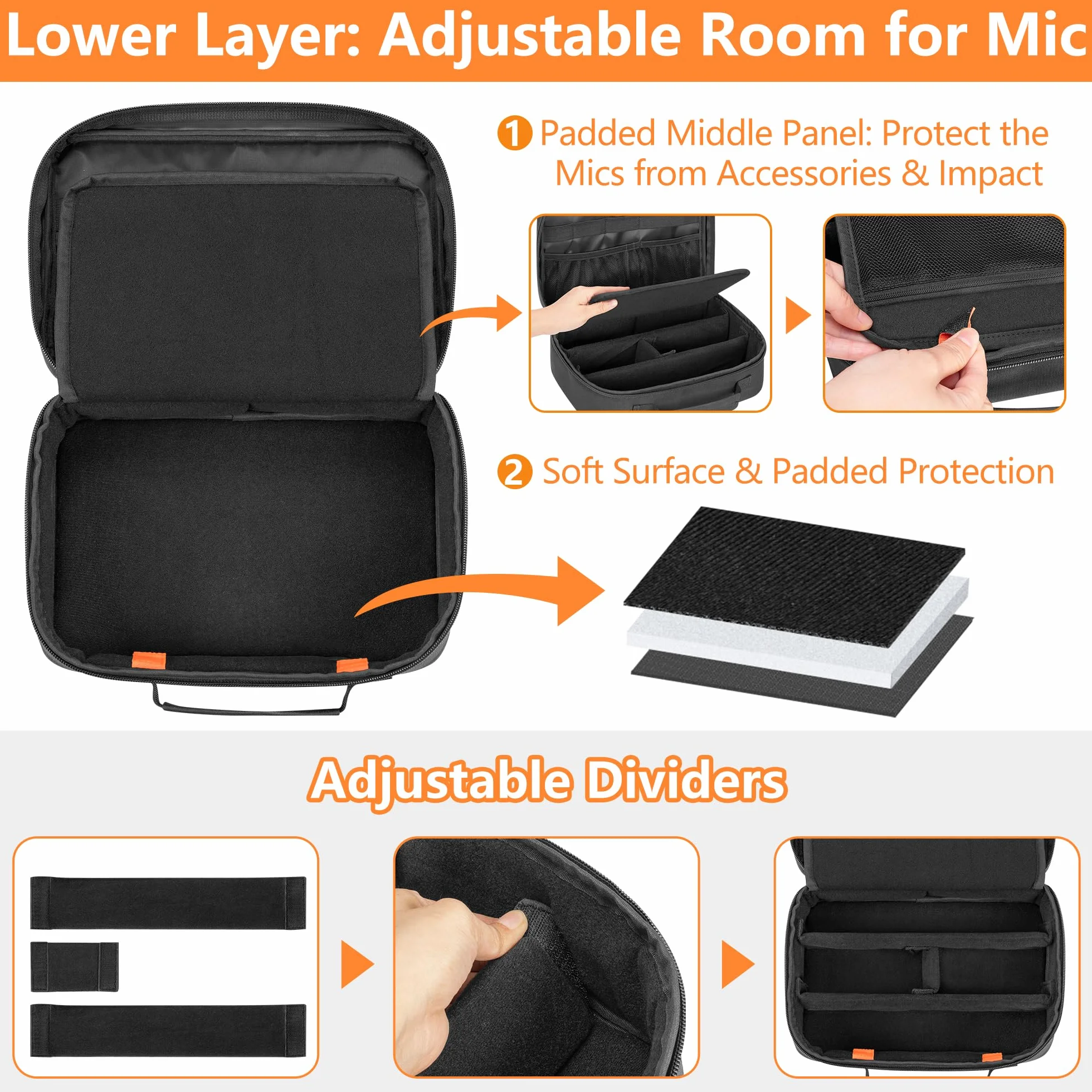 PGmoon 3 Stück Drahtloses Mikrofon Tragetasche, Mikrofon-Aufbewahrungstasche Passt für 3 Mikrofone, DJ Zubehör Tasche Tragbares Mikrofon Hülle für Gesang, Karaoke (Patent Design)