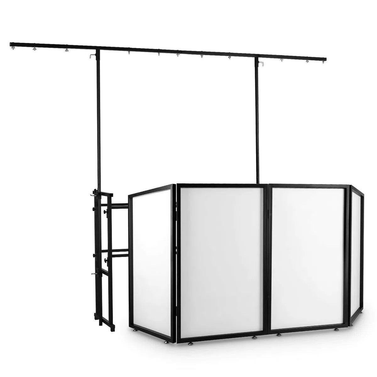 Vonyx DJ Booth Set - Mobiles DJ Pult, 1x Vonyx DB2 DJ Tisch klappbar, 1x Vonyx All-in-1 Pro Disco-Ständer, DJ Tisch Mobil mit Lichtstativ zum zusammenstecken