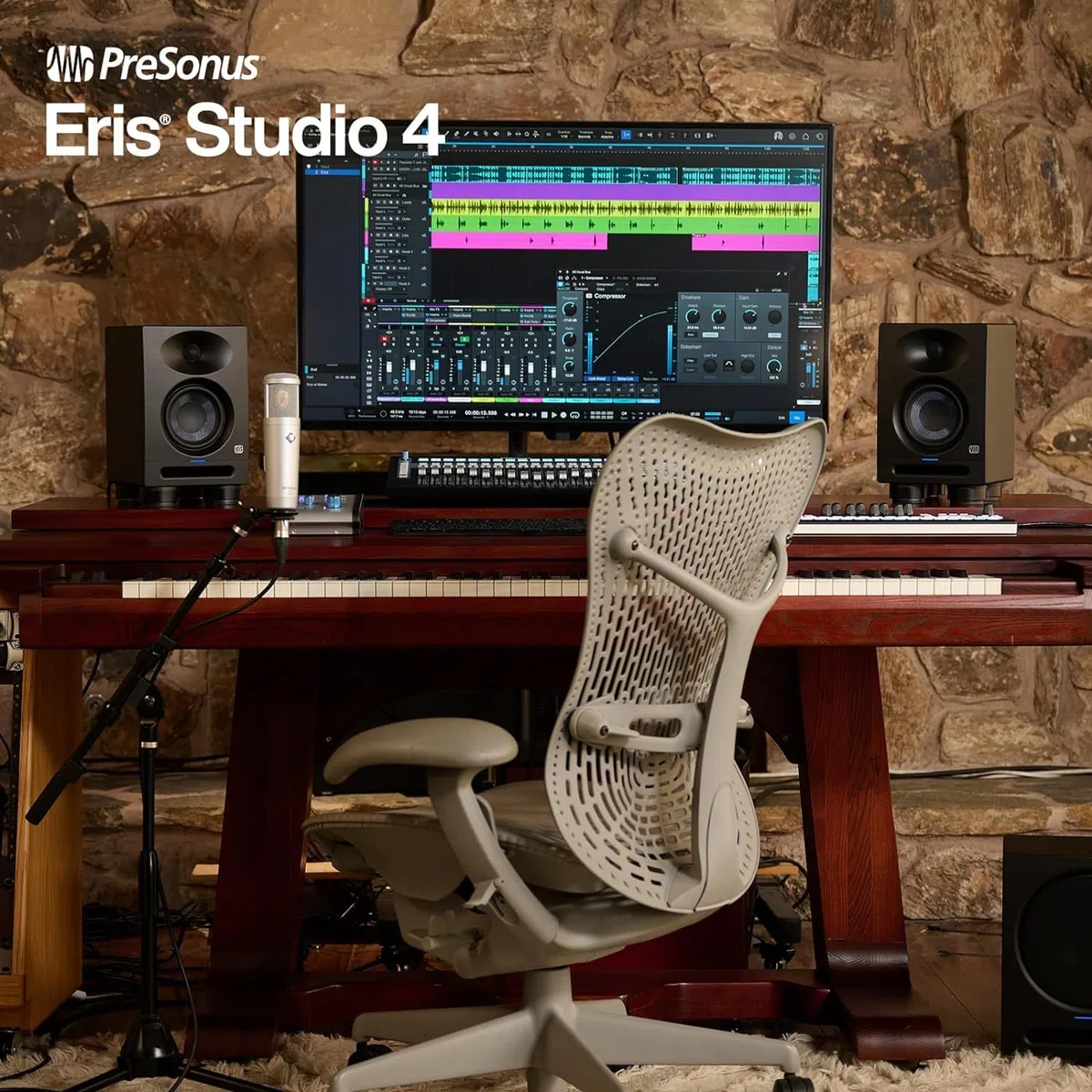 PreSonus Eris Studio 5 Aktive Monitor-Box Lautsprecher 1 Paar + keepdrum Boxenständer