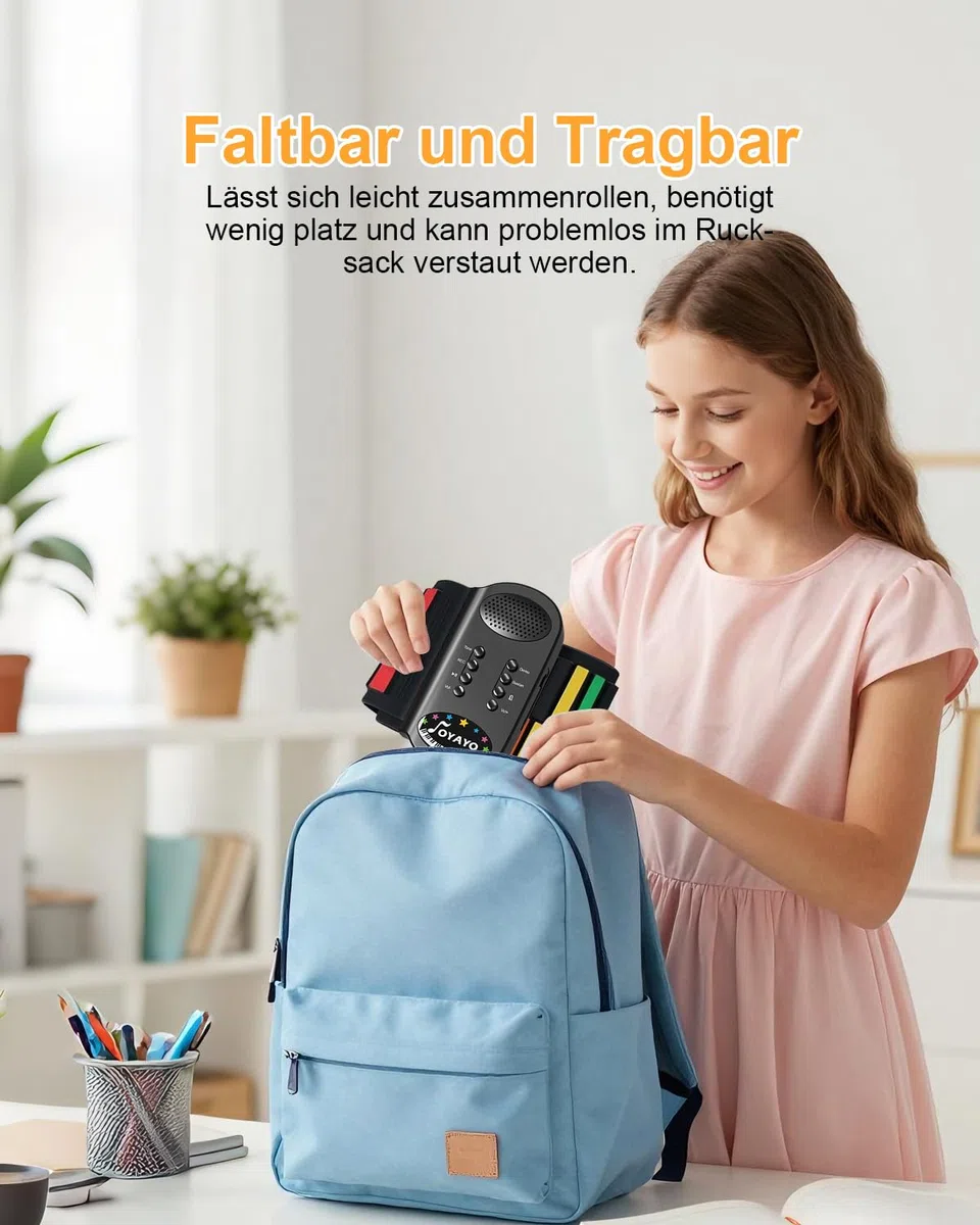 49 Tasten Roll up Faltbares Piano Klavier für Anfänger, Regenbogen Electronic Keyboards mit 8 Töne 6 Demos, Wiederaufladbar Silikon Mini Klavier mit Aufnahme Monitor modus