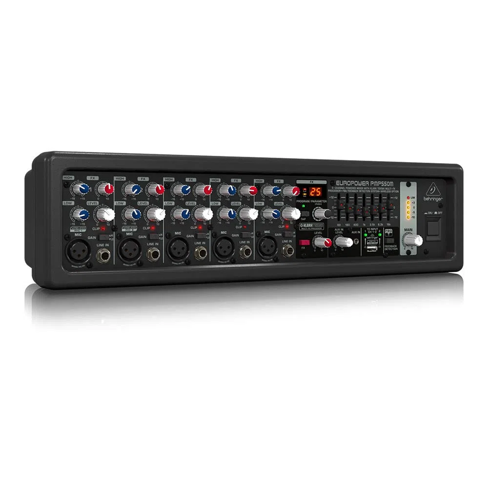 Behringer EUROPOWER PMP550M 500-Watt-5-Kanal-Powermixer mit Klark Teknik Multi-FX-Prozessor, FBQ-Feedback-Erkennungssystem und Wireless-Option