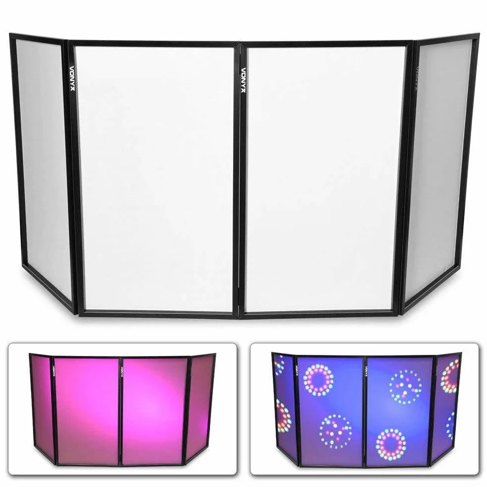 Vonyx DJ Booth Set - Mobiles DJ Pult, 1x Vonyx DB2 DJ Tisch klappbar, 1x Vonyx All-in-1 Pro Disco-Ständer, DJ Tisch Mobil mit Lichtstativ zum zusammenstecken