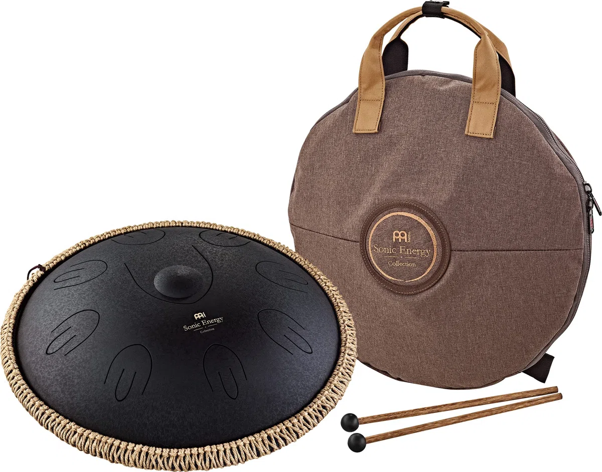 Sonic Energy Octave Steel Tongue Drum, D-Kurd, Schwarz (OSTD1BK) | Basston + 8 oktavierte Töne, 440 Hz, Durchmesser 15,7 Zoll, 40 x 40 x 16,3 cm, Inkl. Tasche und 2 Schlägel, Edelstahl