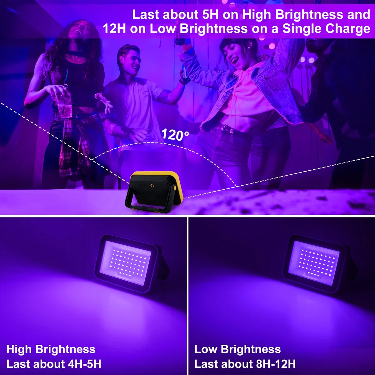 LED Baustrahler Akku UV, T-SUNUS Schwarzlicht Strahler Akku UV Wiederaufladbar LED Arbeitsstrahler IP66 Wasserdicht Black Light mit Magnet Ultraviolettes Licht für Halloween Poster Party Angeln