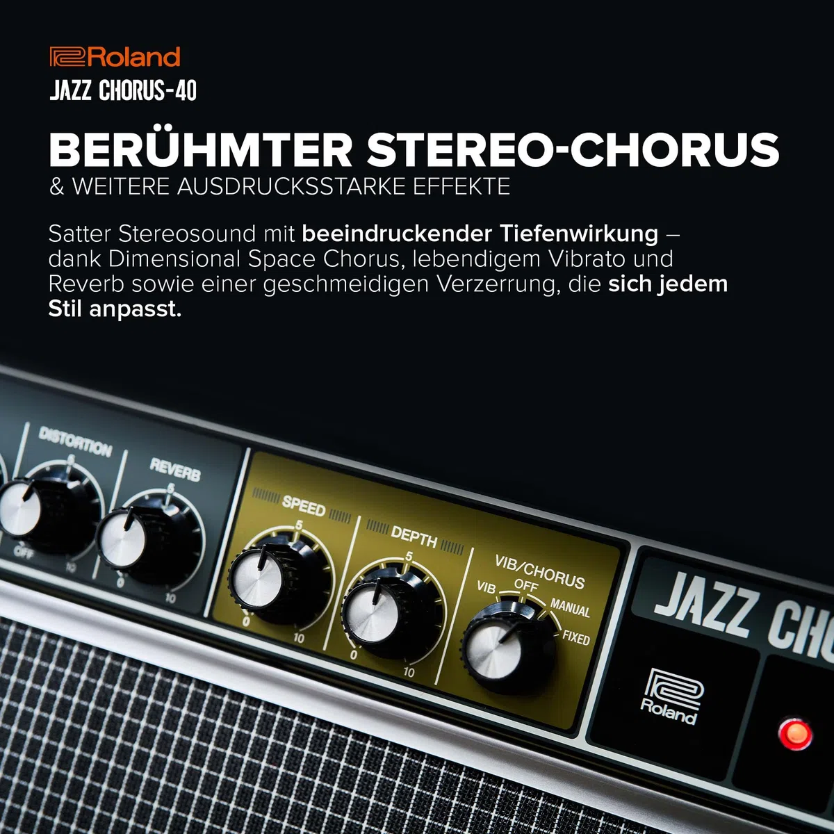 Roland JC-40 Jazz Chorus | Kompakter Gitarrenverstärker | Legendärer JC Clean-Sound | Einzigartiger Dimensional Space Chorus Effekt | Leistungsstarker 40 Watt Stereoverstärker | Zwei 10” Lautsprecher