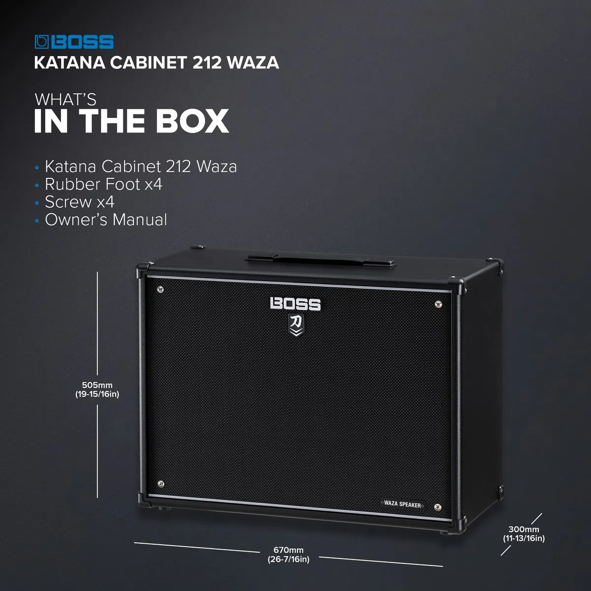 BOSS Katana Cabinet 212 WAZA, Special Edition Katana Lautsprecher-Cabinet mit 2 x 12'' Waza-Lautsprechern, Abgestimmt auf den Katana-Artist MkII Head, 4x12er-Setup durch Stapeln von Zwei Cabinets