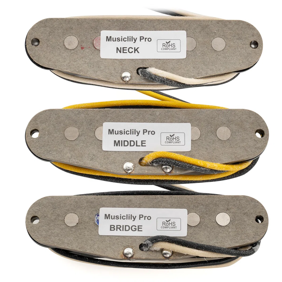 Musiclily Pro ST-TX Staggered Alnico 5 Single Coil Tonabnehmer Hals Mitte Steg Pickups Set für Strat Style E- Gitarre, Schwarz