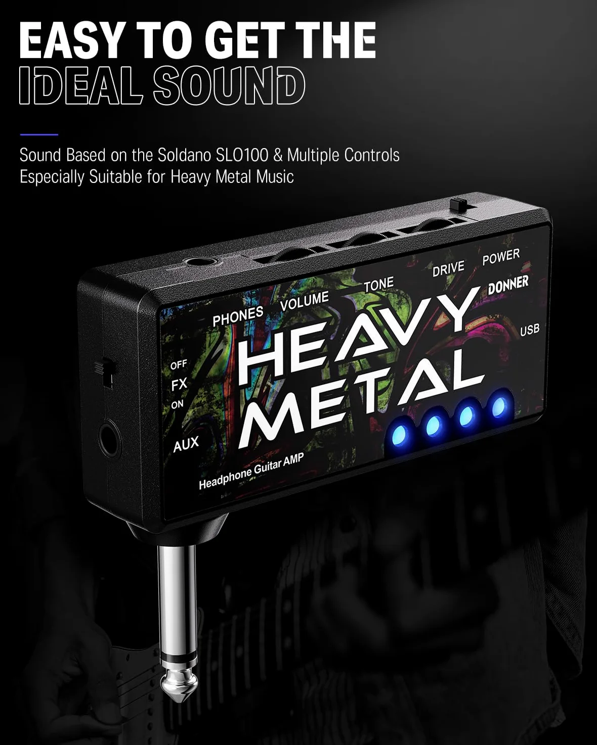 Donner Gitarren-Kopfhörer-Verstärker Heavy Metal USB Wiederaufladbarer Mini-Taschen-Kopfhörer-Verstärker für E-Gitarre