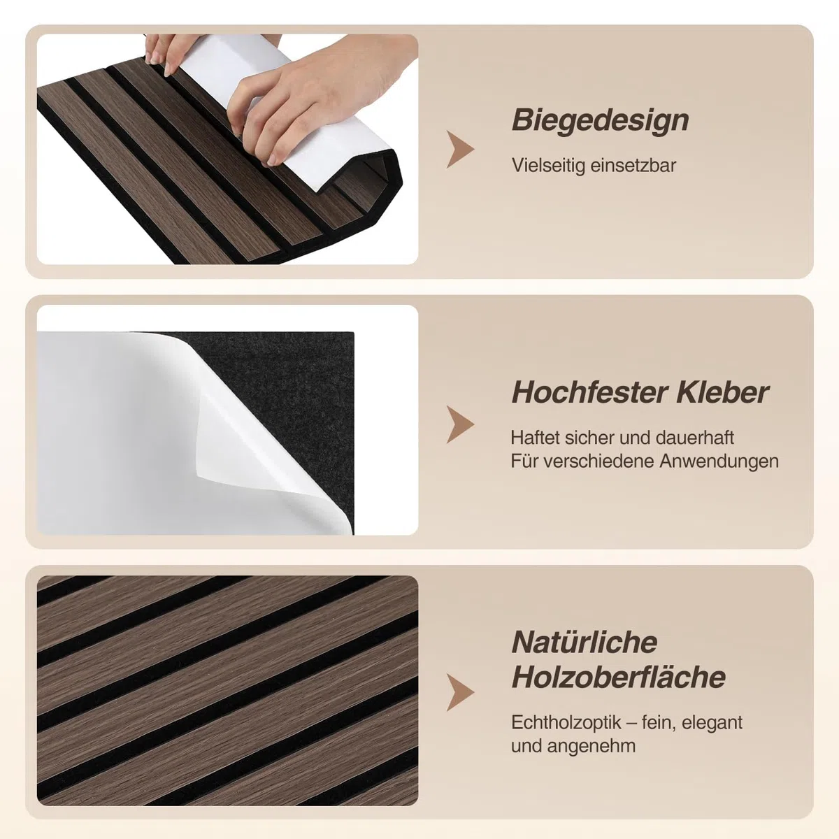 12er Set Akustikpaneele Holzoptik Wandpaneele Selbstklebende,Bohrfrei & Leicht Recyceltes Filz,Wandverkleidung als Schallschutz & Schalldämmung Akustikplatten 30x30 cm,Walnuss