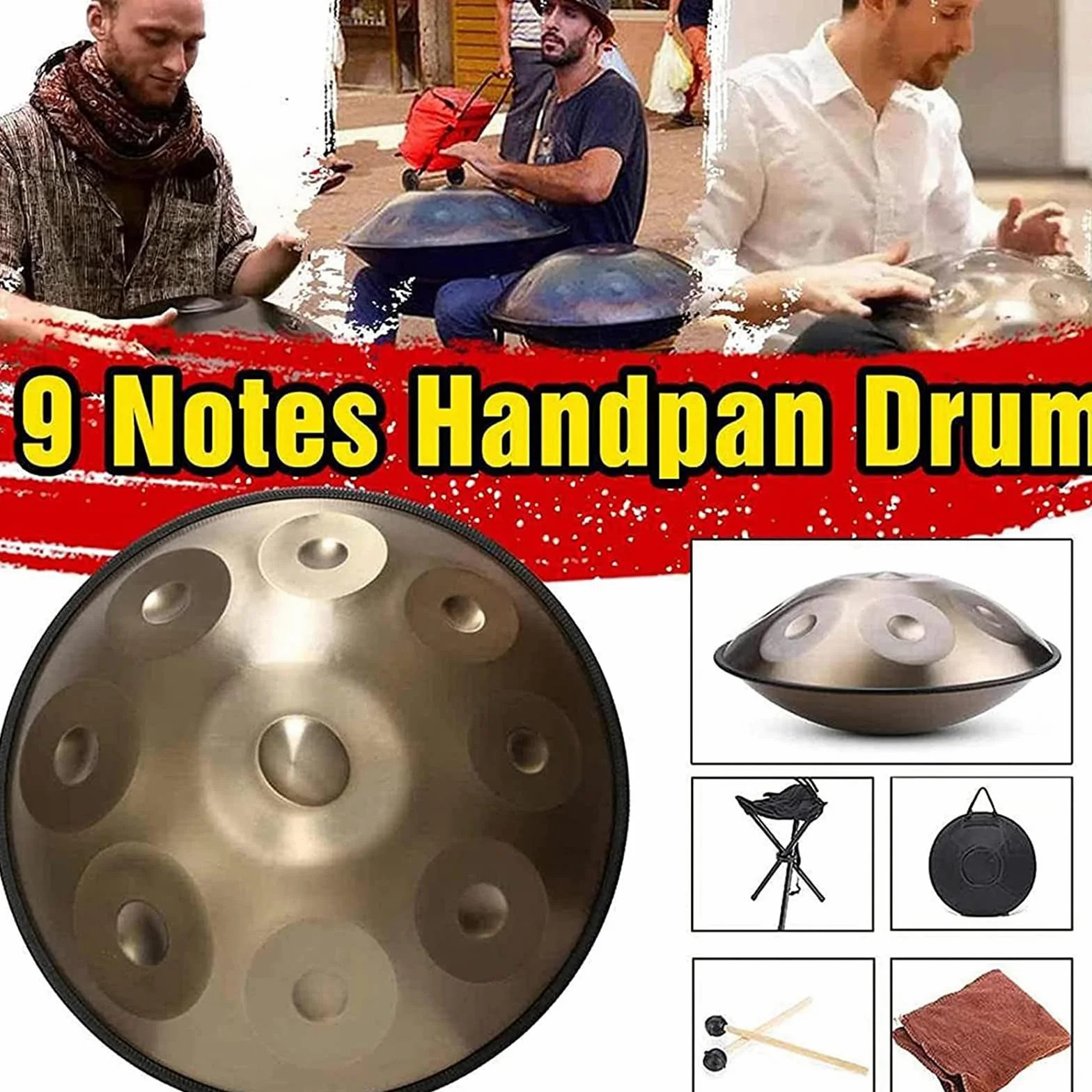 22-Zoll-Stahl-Handtrommel, Handpan-Drum-Instrument, Hohe Qualität, Hohe Qualität, Erzeugt Angenehme Resonanz(440hz)