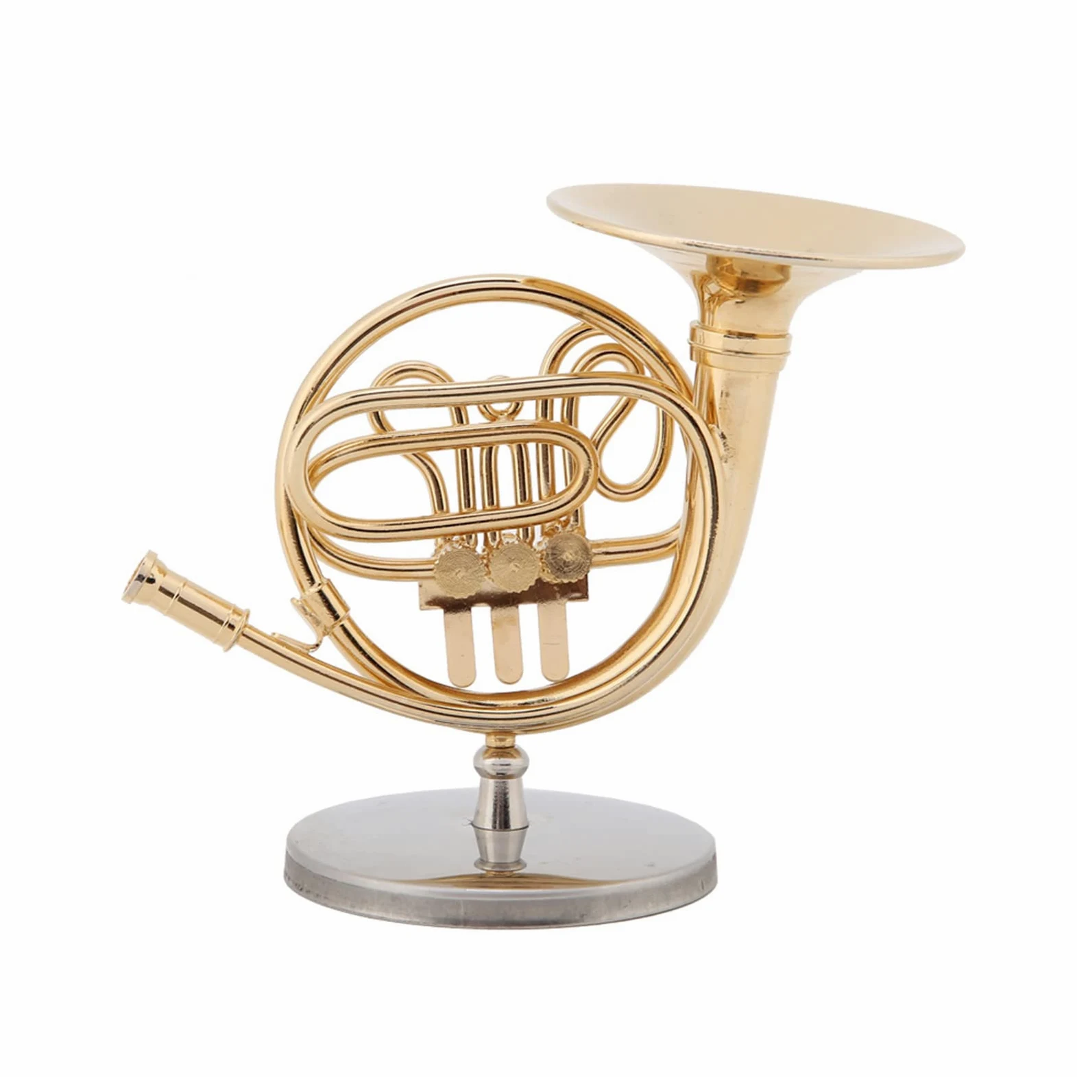 Fdit Miniatur-Waldhorn, Messing Vergoldete Nachbildung mit Ständer, Detailliertes Instrumentenmodell für e, Heim- und Musikraumdekoration